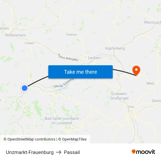 Unzmarkt-Frauenburg to Passail map