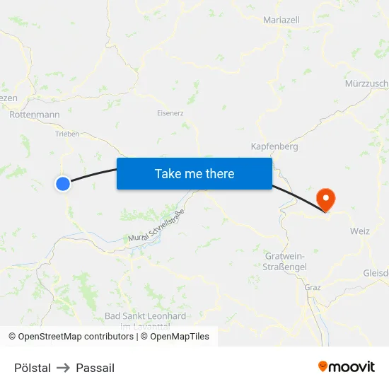 Pölstal to Passail map