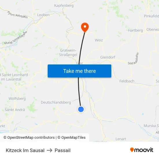 Kitzeck Im Sausal to Passail map