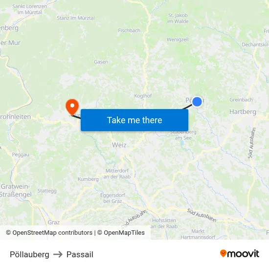 Pöllauberg to Passail map