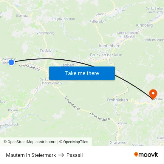 Mautern In Steiermark to Passail map