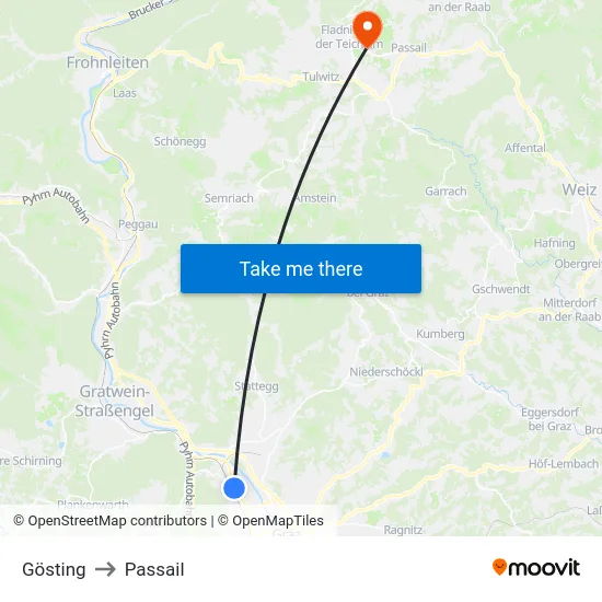 Gösting to Passail map