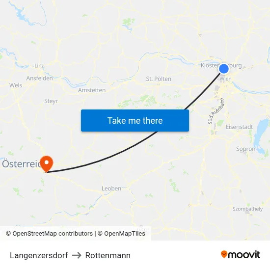 Langenzersdorf to Rottenmann map