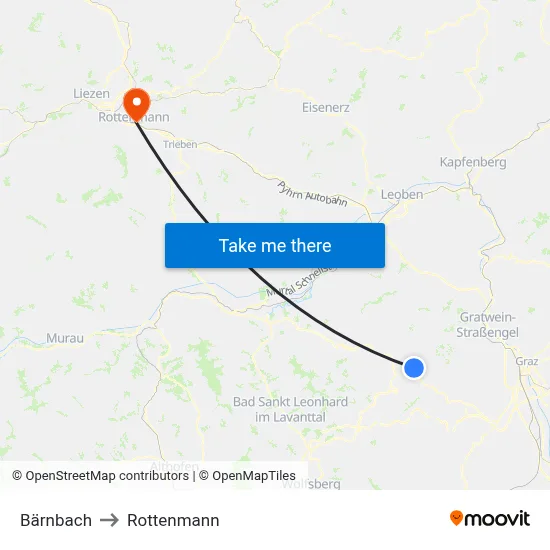 Bärnbach to Rottenmann map