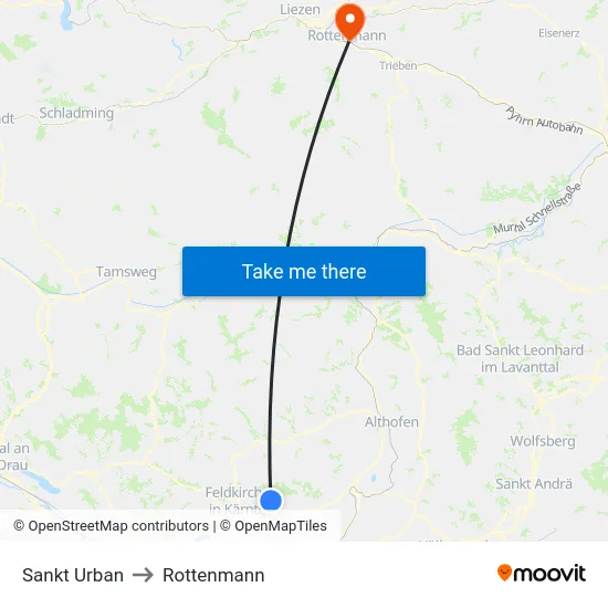 Sankt Urban to Rottenmann map