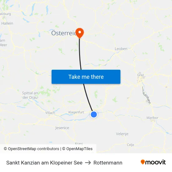 Sankt Kanzian am Klopeiner See to Rottenmann map