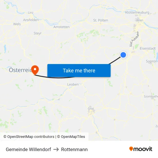 Gemeinde Willendorf to Rottenmann map