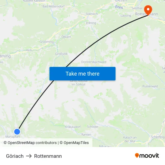 Göriach to Rottenmann map