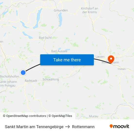 Sankt Martin am Tennengebirge to Rottenmann map