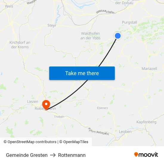 Gemeinde Gresten to Rottenmann map