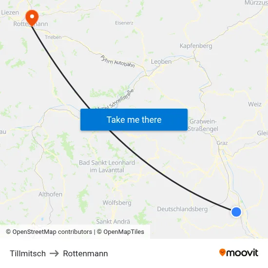 Tillmitsch to Rottenmann map