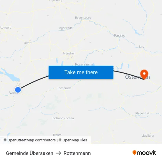 Gemeinde Übersaxen to Rottenmann map