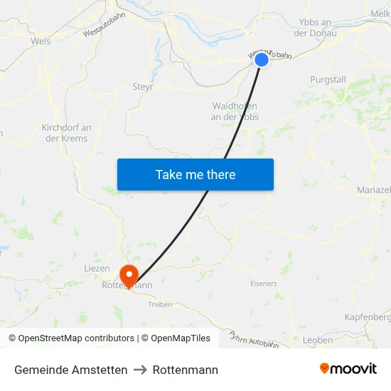 Gemeinde Amstetten to Rottenmann map