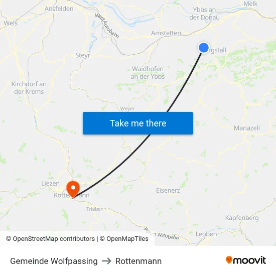 Gemeinde Wolfpassing to Rottenmann map