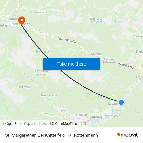St. Margarethen Bei Knittelfeld to Rottenmann map