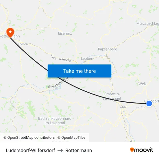 Ludersdorf-Wilfersdorf to Rottenmann map