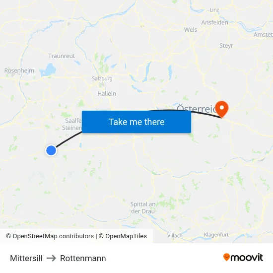 Mittersill to Rottenmann map