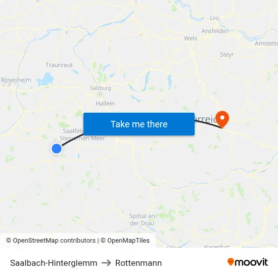 Saalbach-Hinterglemm to Rottenmann map
