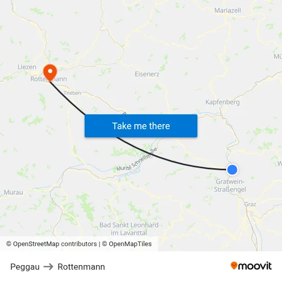 Peggau to Rottenmann map