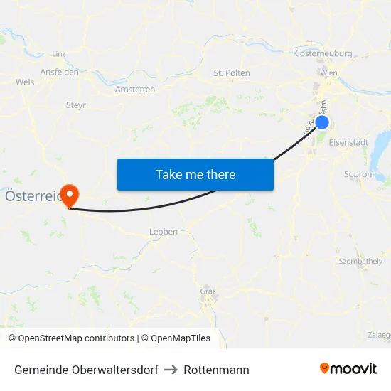Gemeinde Oberwaltersdorf to Rottenmann map