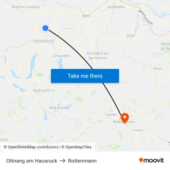 Ottnang am Hausruck to Rottenmann map