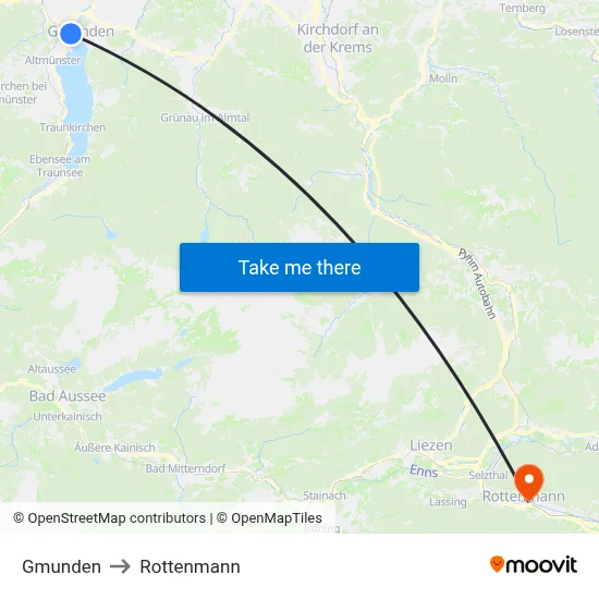 Gmunden to Rottenmann map
