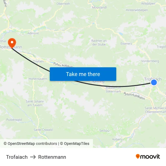 Trofaiach to Rottenmann map