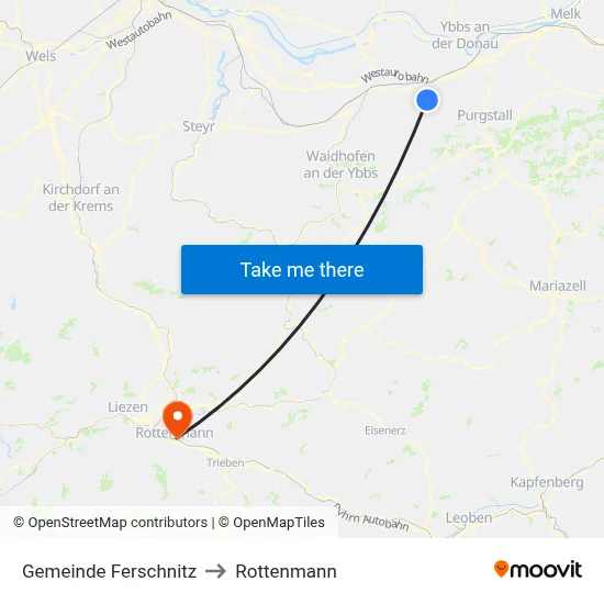 Gemeinde Ferschnitz to Rottenmann map