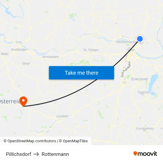 Pillichsdorf to Rottenmann map