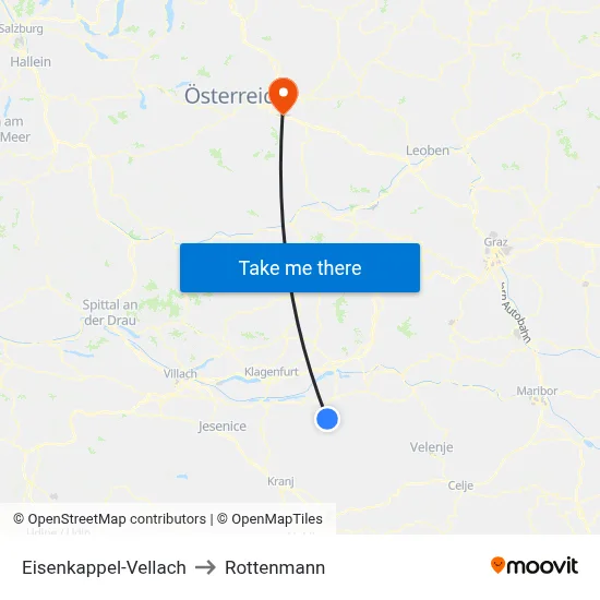 Eisenkappel-Vellach to Rottenmann map
