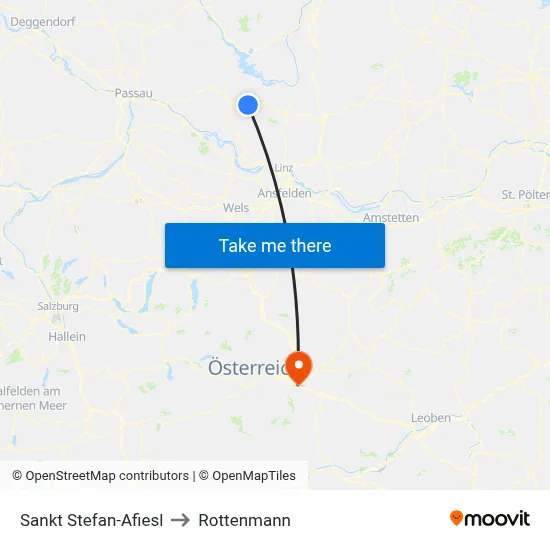 Sankt Stefan-Afiesl to Rottenmann map