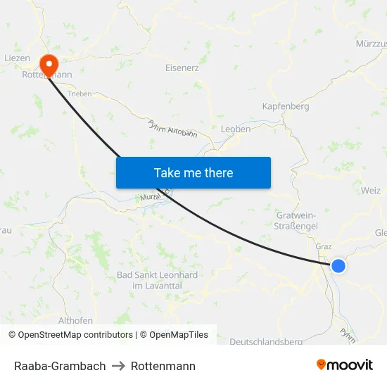 Raaba-Grambach to Rottenmann map