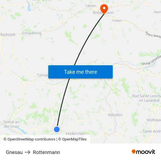 Gnesau to Rottenmann map