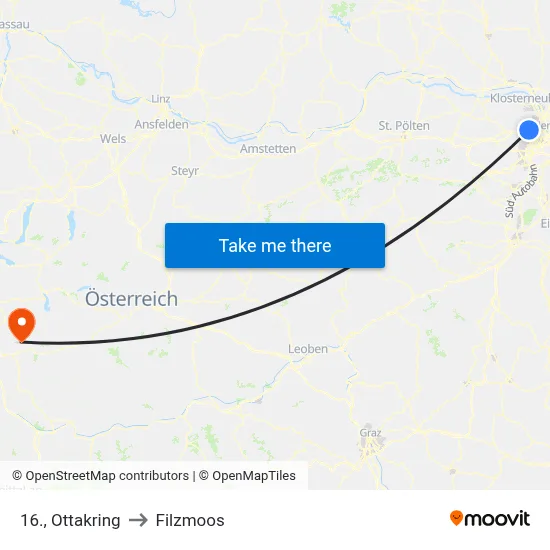 16., Ottakring to Filzmoos map