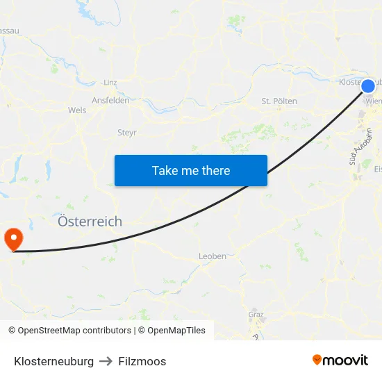 Klosterneuburg to Filzmoos map