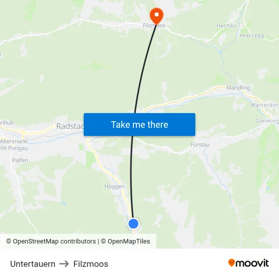 Untertauern to Filzmoos map