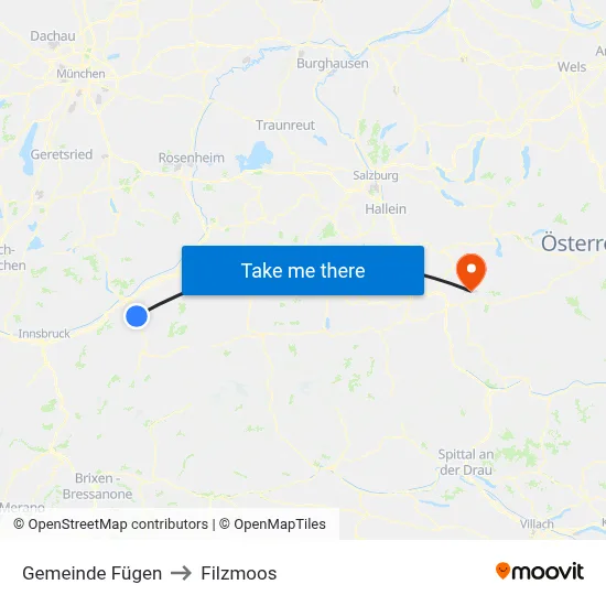 Gemeinde Fügen to Filzmoos map