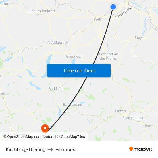 Kirchberg-Thening to Filzmoos map