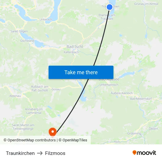 Traunkirchen to Filzmoos map