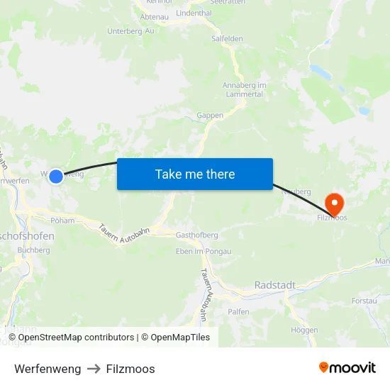 Werfenweng to Filzmoos map