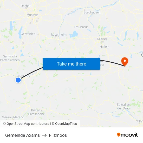 Gemeinde Axams to Filzmoos map