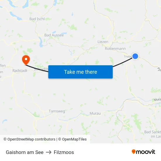 Gaishorn am See to Filzmoos map