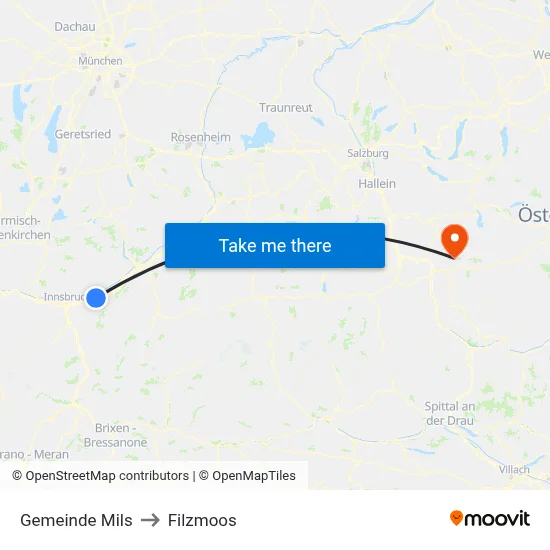 Gemeinde Mils to Filzmoos map
