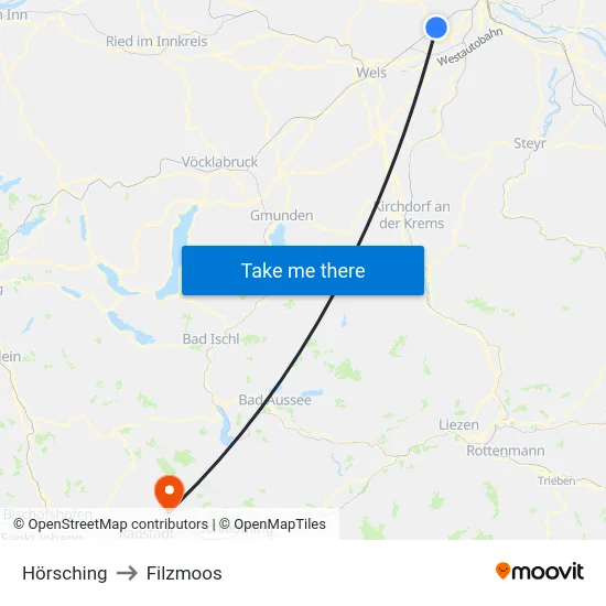 Hörsching to Filzmoos map