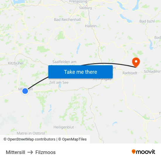 Mittersill to Filzmoos map