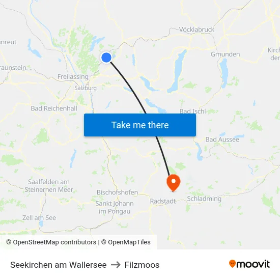 Seekirchen am Wallersee to Filzmoos map