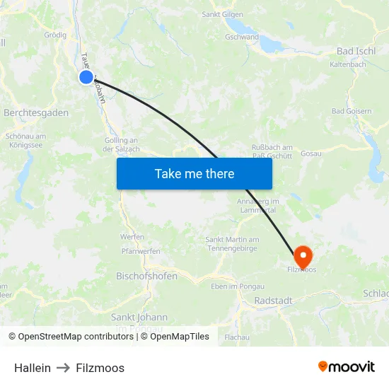 Hallein to Filzmoos map