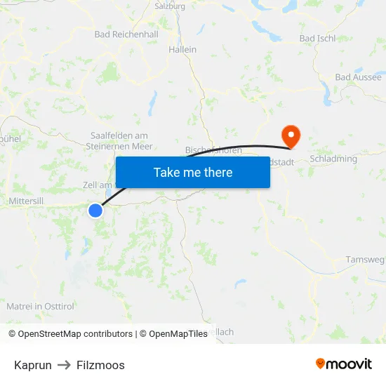 Kaprun to Filzmoos map