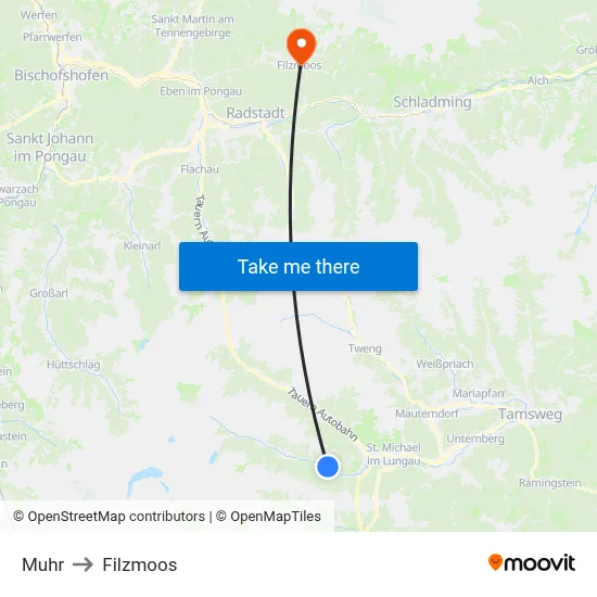 Muhr to Filzmoos map