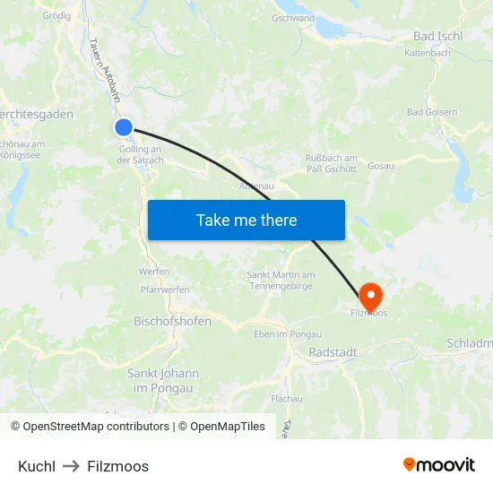 Kuchl to Filzmoos map
